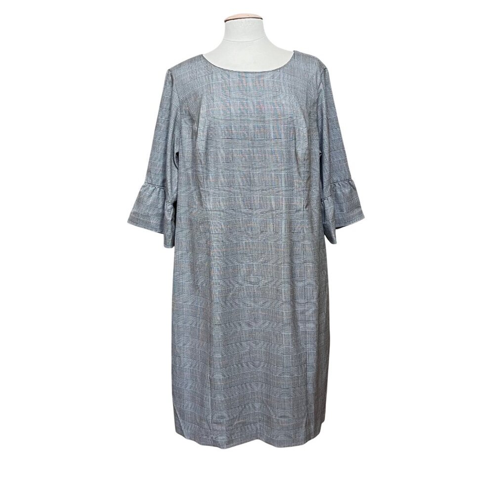 Talbots Womens‎ Houndstooth Plaid Dress Bell Sleeves Black White Midi Career 16W